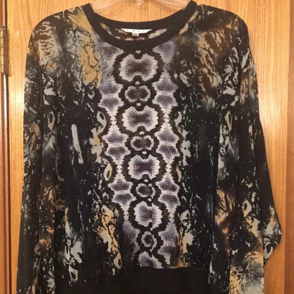 CAbi Sheer Snakeskin Animal Print Top Size L